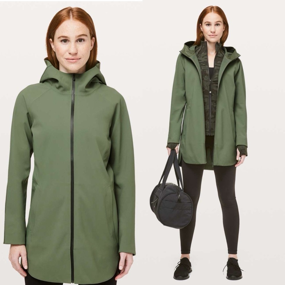 Lululemon Glyde Along Softshell Jacket Fleece Lined Green Twill Size 12 NWT